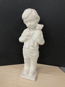 〈う808〉石膏像 男の子 テディベア 高さ約35cm オブジェ 置物 インテリア ガーデニング 美術品 オーナメント 彫刻 西洋 男児 クマ 22071５