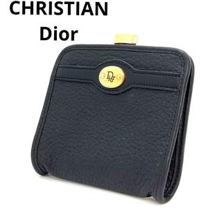  free shipping Dior Christian Dior ChristianDiorgama. Vintage coin case coin perth change purse . leather leather black black 