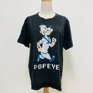 YH0106 POPEYE ポパイ メンズ Tシャツ 半袖 ビッグプリント 薄手 イラスト 綿100％ LL 黒 古着 万能 上品 ベーシックカジュアルスタイル
