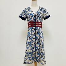 YH0174 LAURA ASHLEY ローラアシュレイ ワンピース 半袖 シャツ レース 裏地 2 総柄 綿100％ 古着 昭和レトロ エレガントガーリーチック_画像1