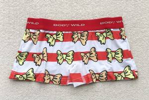 BODY WILD ボクサー ショーツ Mサイズ リボン＆ボーダー ホワイト×レッド 日本製