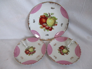 昭和レトロ　アンティーク 食器　金彩フルーツ柄　陶器皿 デザート皿 3点