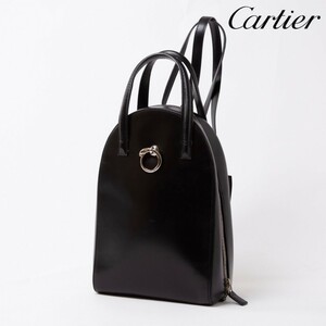 ★極美品★カルティエ パンテール リュックサック ２WAY ハンドバッグ バックパック 豹柄 パンサーモチーフ レザー ブラック　14-516-3