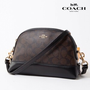 ★1円スタート★COACH コーチ シグネチャー ショルダーバッグ ダークブラウン系PVC×レザー ゴールド金具 ロゴ レディース