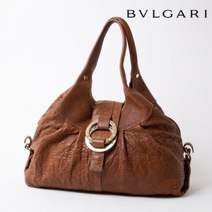 ★極美品★BVLGARI ブルガリ ハンドバッグ トートバッグ 肩がけバッグ チャンドラ ブラウンゴールド金具 ロゴ レザー レディース74-10