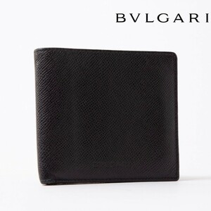 1円スタート★美品★BVLGARI ブルガリ 二つ折り財布 コンパクトウォレット ブラック ロゴ レザー メンズ レディース 521-9