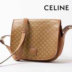 ★1円スタート★CELINE セリーヌ ショルダーバッグ 斜め掛けバッグ マカダム柄 キャメル ベージュ系 レディース メンズ ロゴプレートエ1-10