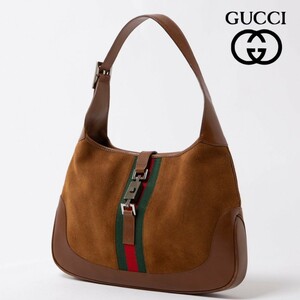 ★美品★GUCCI グッチ ハンドバッグ ワンショルダー 肩掛け ジャッキー スエード レザー ブラウン系 シルバー金具 レディース　51