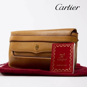 ★極美品★Cartier カルティエ マストライン レザー クラッチバッグ セカンドバッグ ライトブラウン×ボルドー メンズ レディースエ0186