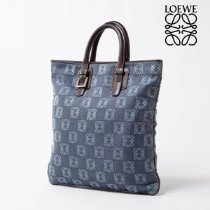 ★極美品★LOEWE ロエベ ハンドバッグ トートバッグ アナグラム レザー キャンバス デニム メンズ レディース インディゴブルー　エ3141