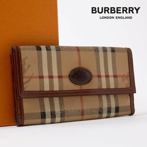 ★1円スタート★BURBERRY バーバリー 長財布 二つ折り財布 ロングウォレット ベージュ系 チェック柄 ロゴマーク メンズ レディース　906-7