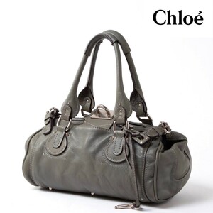 ★1円スタート★Chloe クロエ パディントン ハンドバッグ トートバッグ 肩がけバッグ 鍵 ベルト レザー グレー レディース