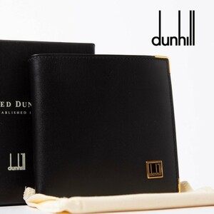 ★新品未使用品★dunhill ダンヒル レザー 二つ折り 財布 ウォレット 小銭入れ 札入れ ゴールド金具　メンズ ブラック系 1-10