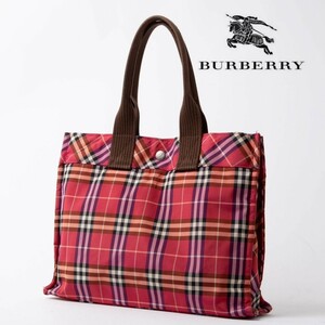 BURBERRY BLUE LABEL バーバリー　ブルーレーベル バッグ トートバッグ ハンドバッグ　ノバチェック ナイロン 赤 レッド　