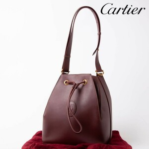 ★美品★Cartier カルティエ マストライン ワンショルダーバッグ 肩掛けバッグ 巾着型 ボルドー レッド レザー レディース 28-546-6