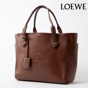 ★美品★LOEWE ロエベ ハンドバッグ トートバッグ 肩掛けバッグ ロゴ ヘリテージ ブラウン カーフ レザー ユニセックス 568-1