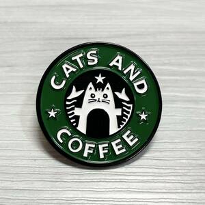 【ピンバッジ】CATS AND COFFEE スタバ パロディ 猫