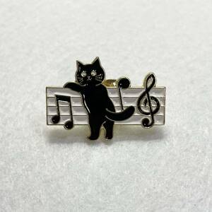 【ピンバッジ】ミャオジック MEOWSIC 黒猫 楽譜 音符 にゃんこ 音楽 振り向き