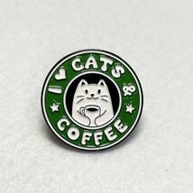 【ピンバッジ】猫 ねこ CATPUCCINO I CATS ＆ COFFEE パロディ_画像1