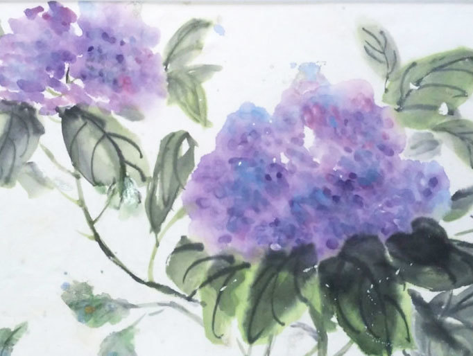 Sumi-e / Pintura de tinta / Pintura en color de tinta Hydrangea Pintura Interior Moderno Pared Colgante Único Panel de Arte Original 42.0x34.3cm Hydrangea Shinsaku, obra de arte, cuadro, Pintura en tinta