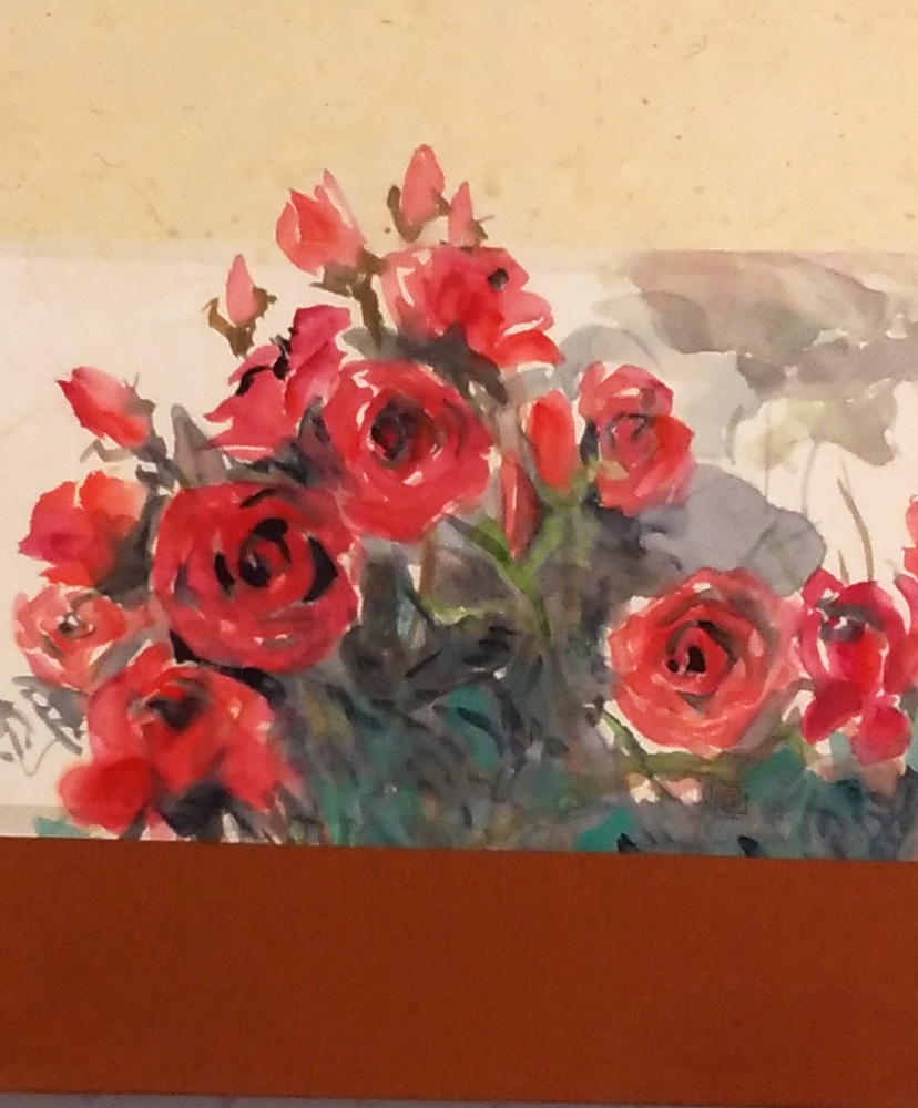 Sumi-e, sumi-e, pintura sumi-e Pintura de rosas Interior Pared moderna colgante Pintura original Panel de arte único en su tipo 30.0x35.0cm Rosa auténtica, Obra de arte, Cuadro, Pintura en tinta