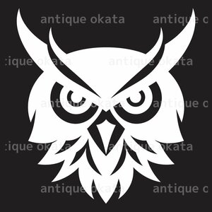 フクロウ ミミズク owl シルエット 動物 ロゴ エンブレム オーナメント シンボル ステッカー 縦横15cm以内