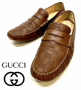 GUCCI シマ GG総柄 レザーモカシンシューズ 103440 グッチ ドライビングシューズ スリッポン ローファー ヒールロゴ ブラウン 8 