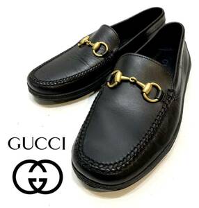 GUCCI ホースビット レザーモカシンシューズ グッチ スリッポン ローファー ドライビングシューズ 革靴 ブラック 7 1/2