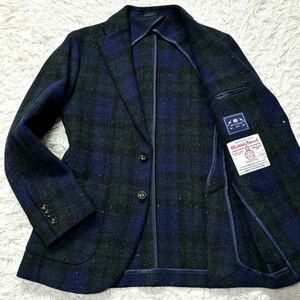 極美品◎ハリスツイード×ミツミネ HARRIS TWEED×MITSUMINE タータンチェック カラーネップ テーラードジャケット ウール ネイビー メンズ