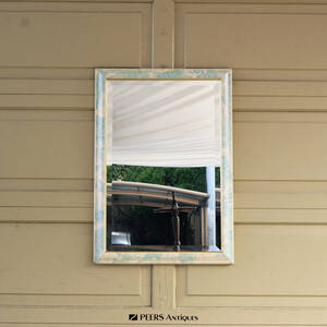 5688k1【イタリア 木製 ペイントフレーム ウォールミラー 壁掛 鏡】面取り テーパードガラス ITALY ヴィンテージ◎