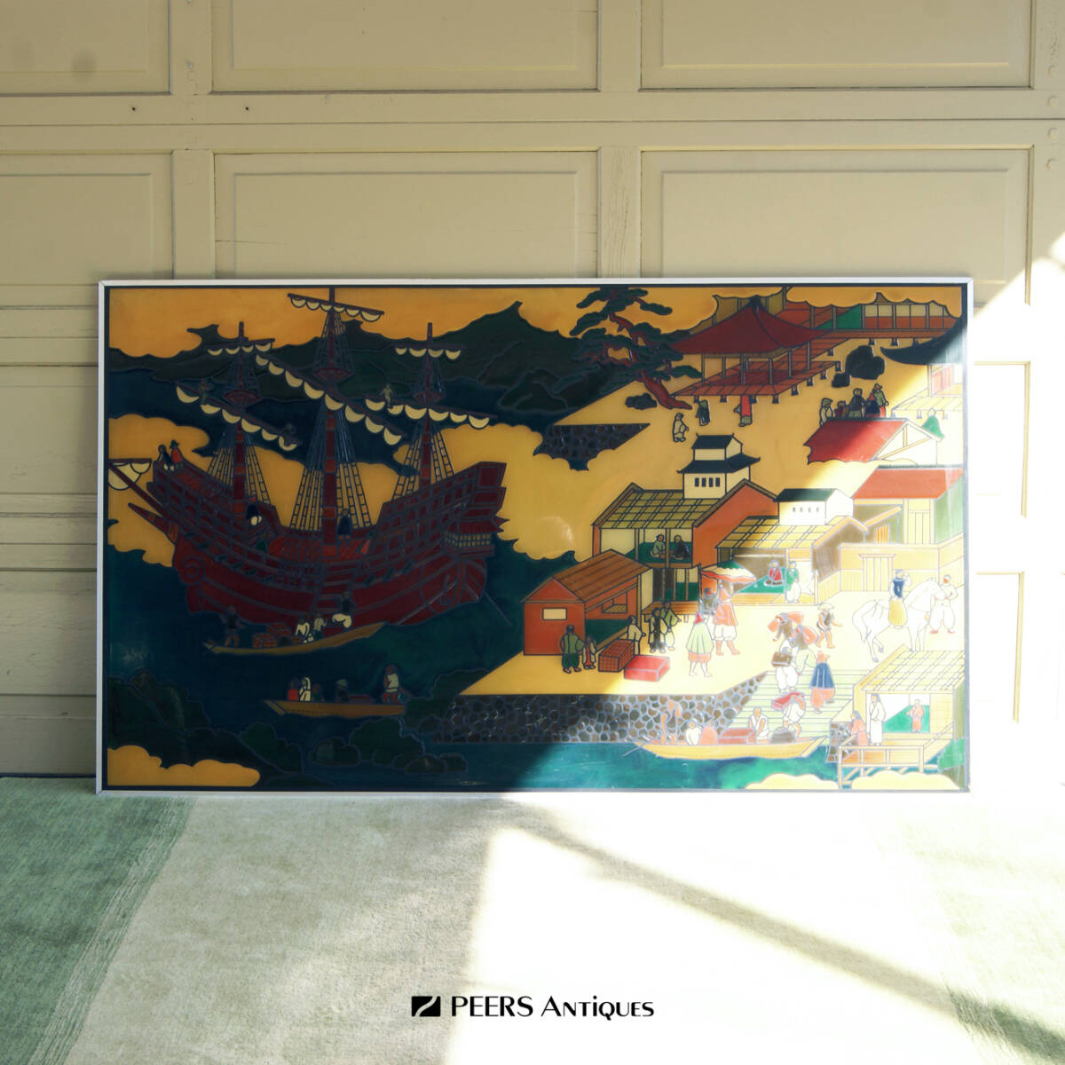 5696h10 [Large art panel ☆ Nanban trade map, Edo period, Dejima, Nagasaki painting] One-of-a-kind piece, artist's work, Portugal, Netherlands, merchant, Europe, rare ◎, others, others