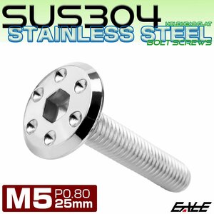 ステンレスボルト M5×25mm P0.8 ホールヘッド フラット 六角穴付 ボタンボルト SUS304 シルバー TR0944