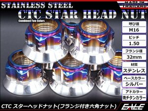 SUSステンレス M16スターヘッドナット P=1.50 フランジ付六角ナット ツートンカラー シルバー＆焼チタンカラー TF0144