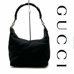 1円〜　【美品】　GUCCI グッチ　ハンドバッグ　GGキャンバス　黒　ブラック　レザー　シリアルナンバー有　K197