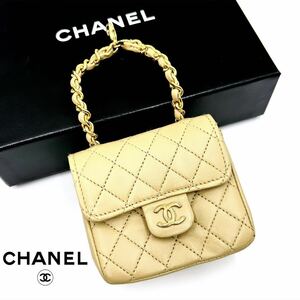 1円〜　【希少】　CHANEL シャネル ミニミニマトラッセ チェーンショルダーバッグ ラムスキン ココマーク　ポシェット　 ベージュ　K168