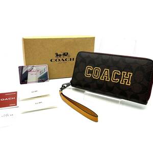 1円〜　【未使用レベル】　COACH コーチ 長財布 ロングウォレット　シグネスチャー　ダークブラウン　箱付き　ギャンティカード付き　K248