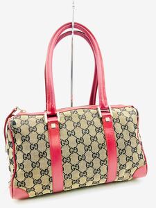 1円〜　【美品】　GUCCI グッチ　ハンドバッグ　ミニボストンバッグ　GGキャンバス　オールドグッチ　製造番号有　シェリーライン　K181