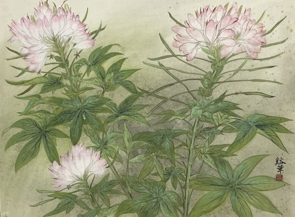 Authentic work! Hand-signed landscape painting, watercolor painting, Chrysanthemum by Toka Yamamoto. Dimensions: vertical 610 mm x horizontal 725 mm, painting, Japanese painting, flowers and birds, birds and beasts