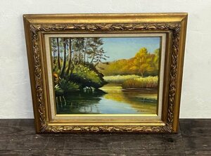 Art hand Auction Authentic! Heiji Ebihara's Autumn by the Pond Autographed Oil Painting Landscape Painting F8 Pond Lakeside Pond Autumn Image size vertical 380mm x horizontal 455mm High quality frame, painting, oil painting, Nature, Landscape painting