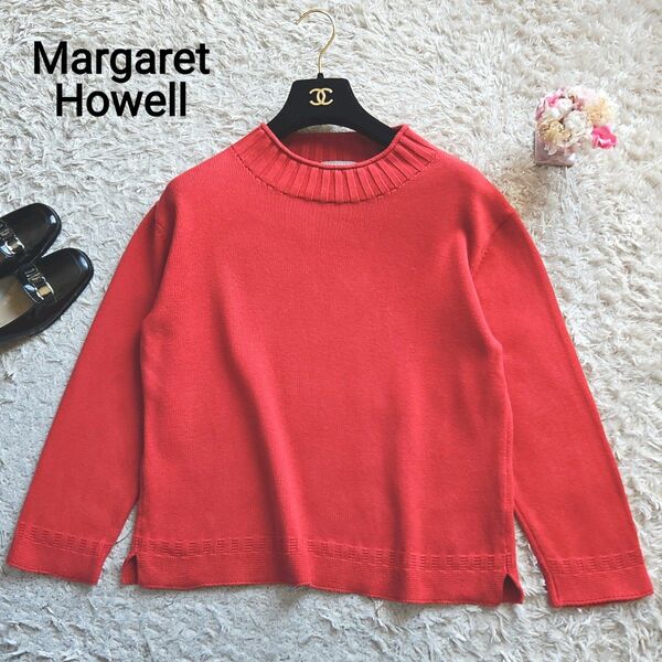 マーガレットハウエル Margaret Howell コットン リネン シルク 長袖セーター 赤 M 美品