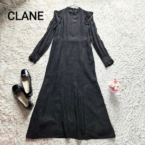 クラネ CLANE ラメドットフリルワンピース 黒×金 マキシ丈 M~Lサイズ相当 人気 美品