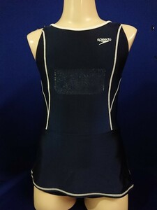 ka_2695 ★定形外 配送★SPEEDO スピード 光沢系 ネイビー 白パイピング ミニスカート 競泳水着 120