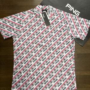 送料無料PING GOLFピンゴルフMENS Mr.PINGバイアスパターン半袖ハイネックシャツ吸水速乾DRY鹿の子肌サラベタ付軽減Grey(大特価LL)新品