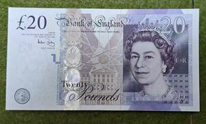 【外国紙幣　海外紙幣】　旧紙幣　イギリス　英国　20ポンド　エリザベス女王