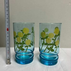 アデリア グラス 2個セット ガラスコップ シロツメクサ 花柄 アンティーク 昭和レトロの画像2