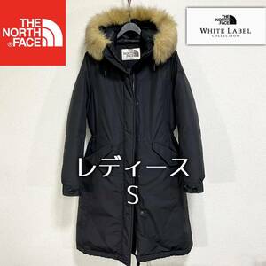 美品人気 ノースフェイス ダウンコート ブラック レディースS ホワイトレーベル THE NORTH FACE ロゴ刺繍 黒 モッズコート バルトロライト