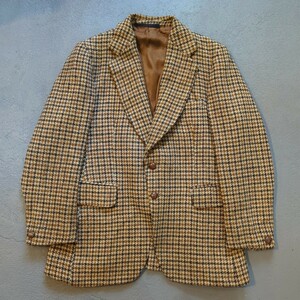 Harris Tweed ハリスツイード 千鳥格子 テーラードジャケット メンズ L相当 ウール ブレザー ブラウン系 ①