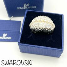 SWAROVSKI｜スワロフスキー 指輪 52【アクティ】フェイクパール ラインストーン 大ぶり ゴールドカラー ブラック/ホワイト ブランド a354et_画像1