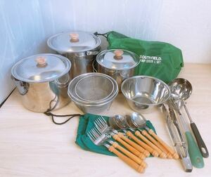 SOUTH FIELD サウスフィールド CAMP COOKER キャンプクッカー L SET キャンプ用品 調理器具 カトラリー付 おたま付 ステンレス アウトドア 