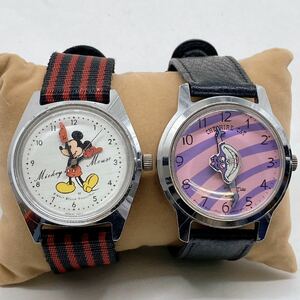 SEIKO セイコー ディズニータイム 手巻き腕時計 2個セット★ミッキーマウス5000-7000/チェシャ猫 5000-8000 Disney アリス レトロ 中古